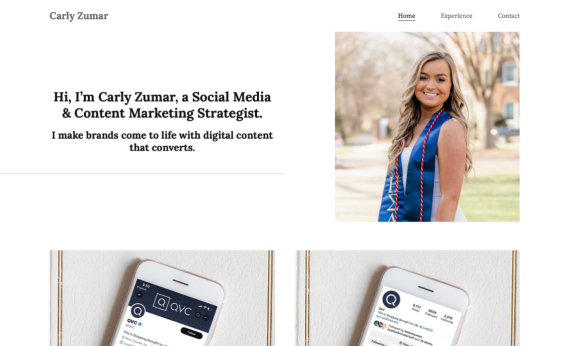 The portfolio website of Carly Zumar, copywriter and social media strategist.